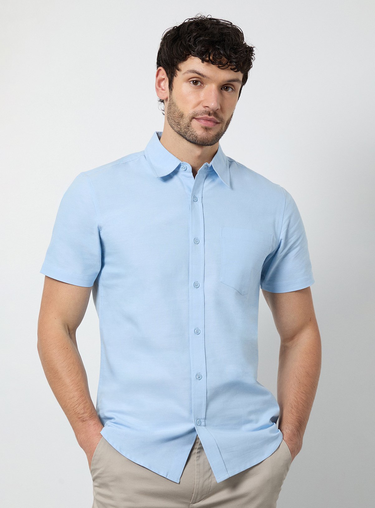 BURTON Light Blue Short Sleeve Oxford Shirt L - Image 1 thumbnail